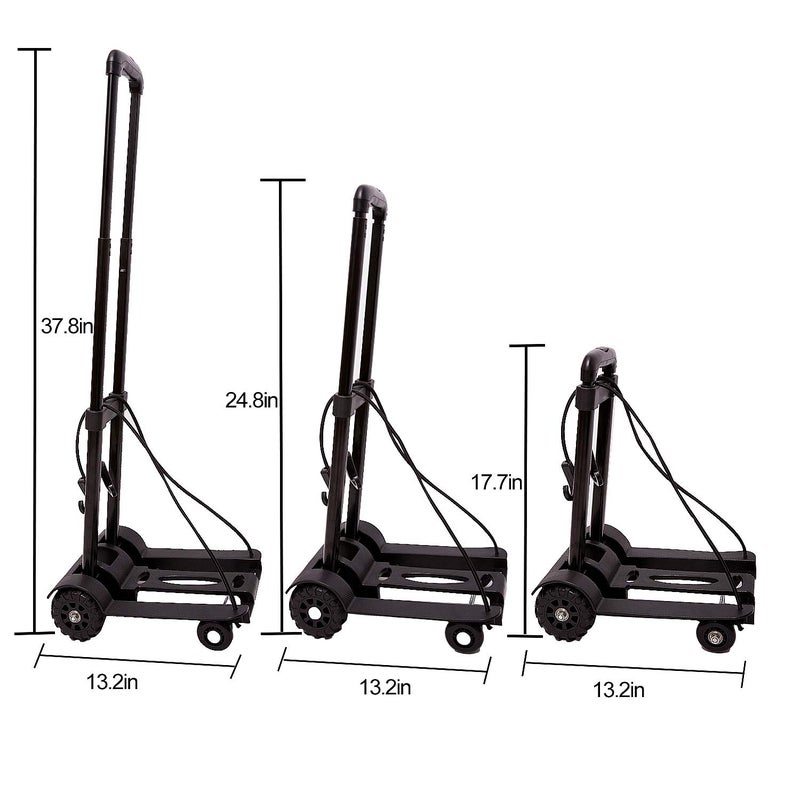KINJOEK 40kg 88Lbs Folding Hand Truck Dolly, Foldable Luggage Cart for Luggage with 4 Wheels & Bungee Cord, Collapsible, Lightweight Compact Solid Construction Utility Cart for Travel, Black - Image 3